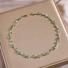 1 Pieza Collar de Lujo Brillante con Tulipán de Circonita Cúbica para Mujeres Color Dorado CZ Cristal Gargantilla Joyería de Moda para Boda Regalos - Oro, rojo y verde - Ver 17