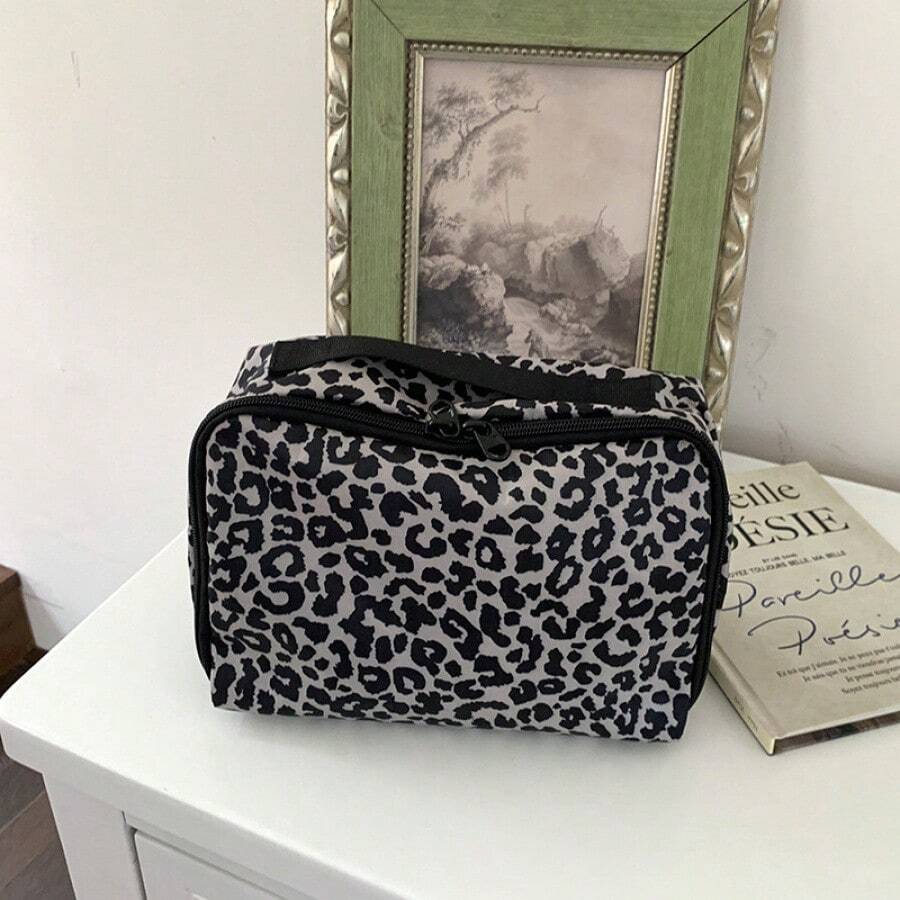 Nueva bolsa de maquillaje portátil de gran capacidad con estampado de leopardo, bolsa de aseo, bolsa organizadora de viaje - neceser - Ver 1