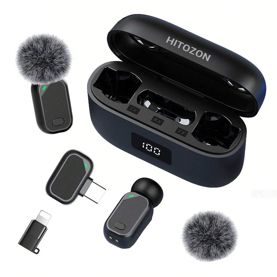 HITOZON 無線領夾式麥克風,相容 iPhone 與 Android 裝置,智慧降噪,附充電盒,24 小時續航力,適用於影片錄製與部落客拍攝 - 查看 1