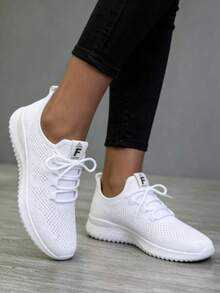2026 New Women's Breathable Mesh Running Shoes - Lightweight Casual Sports Shoes. With Stable Support, Soft Rubber Sole And Solid Color Design, They Are Suitable For Walking, Jogging And Daily Wear. They Are Fashionable And Comfortable Shoes. - 白色 - 查看 5