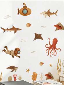1pc Healing Ocean Style Wall Sticker Waterproof Moisture-Proof Removable Self-Adhesive PVC Sticker Bathroom Children's Room Baseboard Decoration Watercolor Underwater Coral Tropical Fish Cartoon Marine Life Wall Decal - Wall Stickers - View 13