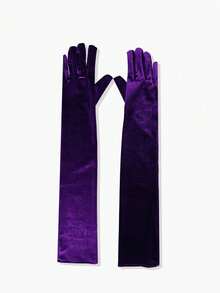 1 Pair Women's Black Gold Velvet Evening Party Sexy Gloves - Black - View 1