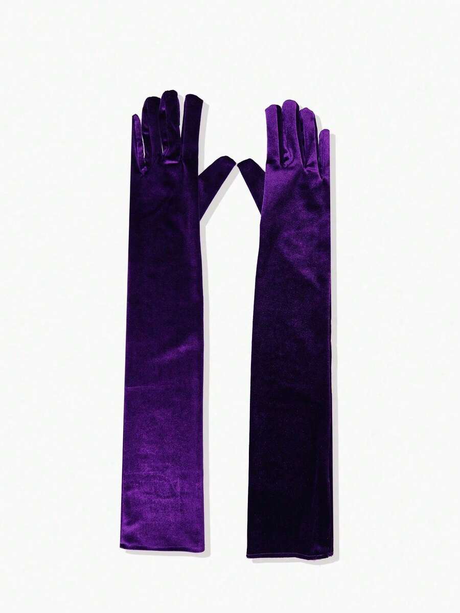 1 Pair Women's Black Gold Velvet Evening Party Sexy Gloves - Black - View 1