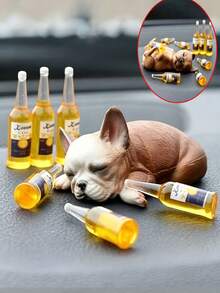 1 Set Of Cute Drunken Puppy Ornaments, Including French Bucket And Shiba Inu Styles, Suitable For Car Center Console, Flowerpot, Courtyard And Aquarium Decoration, Easy To Install, Car Decoration - A - View 1