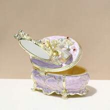 SUSUZUKU 1pc Enamel Craft Vanity Mirror Jewelry Box Vintage Gift For Girls Princess Mirror Jewelry Storage Box Alloy Princess Dressing Table Jewelry Box With Small Mirror Birthday Gift - Multicolor - View 5