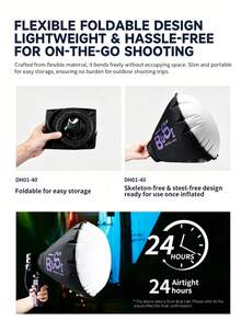 Bussi DH01-40 Softbox Inflable, Almacenamiento Portátil Plegable para Exteriores, Inflado Rápido en 30s, Incluye Juego de Lentes Fresnel, Compatible con Montura Godox, Perfecto para Iluminación de Retrato, Transmisión en Vivo, Cosplay y Fotografía de Productos (Bomba de Aire No Incluida) - Ver 7