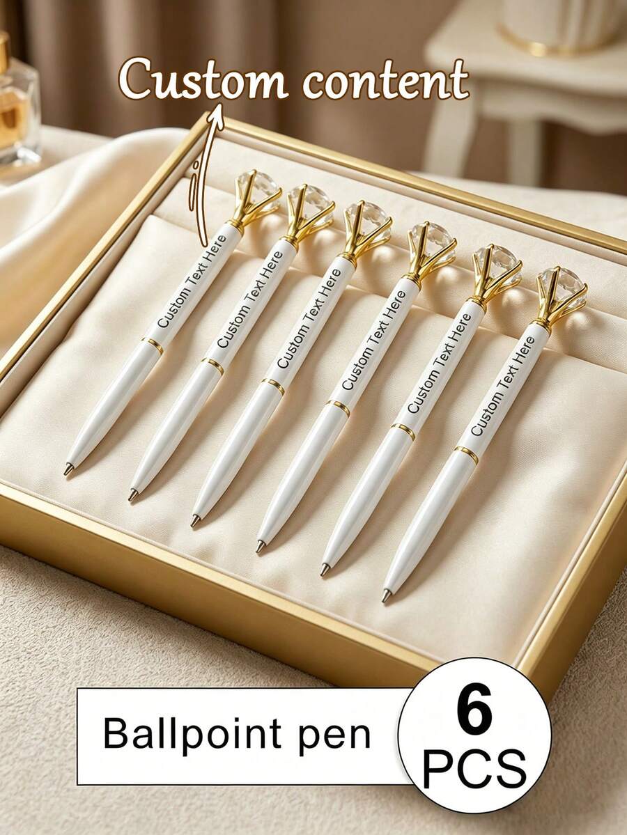 [Disesuaikan] Pulpen Ballpoint Berlian Imitasi Besar Berukir, Pulpen Kristal Logam, Hadiah Pengiring Pengantin Pernikahan, Hari Guru, Kembali ke Sekolah, Ulang Tahun, Hadiah Liburan Natal, Hadiah Alat Tulis yang Dipersonalisasi - Set - View 1