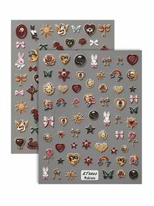 Vintage Baroque Embossed Nail Art Stickers, One Style With White Rabbit, Clock, Rose, Heart, Bow, Sun Designs, Another Style With Angel, Cat, Rose, Swan, Heart, Bowknot Designs, Suitable For French Court, Dark Fairy Tale, Lolita, Halloween, Vintage Wedding Nail Styles, Self-Adhesive Ergonomic Fit Resistant To Peeling, Best Choice For Women And Girls DIY Nail Decoration, Professional Nail Salon Craft Accessories - Multicolor - View 13