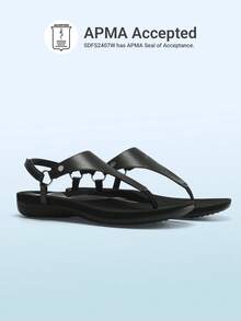 Women's Flat Sandals, Walking Sandals With Arch Support - All Black-Pu - View 7