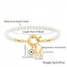 1pc New Vintage Initial Eye Spring Buckle Pendant Beaded Bracelets For Women - White - View 2