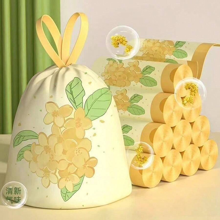 300 Thickened Osmanthus Scented Trash Bags, Large Size With Drawstring, Perfect For Kitchen, Office, Restaurant, Living Room, Outdoor, RV, Party And Various Other Occasions - Osmanthus Garbage Bags - View 1