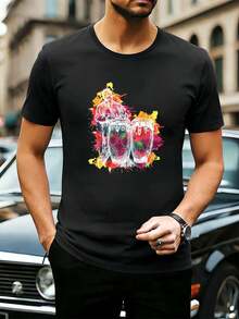 Buntes Herren-T-Shirt Mit Schlagzeugmotiv, Premium-Baumwolle, Bequeme Passform, L?Ssiges Design - Black - View 1