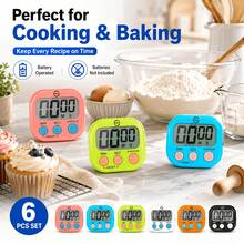 6pcs Digital Kitchen Timer Set, Portable Countdown Timer With Large LCD Display, Battery Operated Cooking Timer For Baking, Studying, Office, Classroom And Home, Batteries Not Included - 6 Color Mixing Timers - View 4