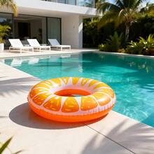 Adult Inflatable Swim Ring, Fruit Print Pool Float, Watermelon/Lemon/Lime/Orange/Kiwi/Dragon Fruit PVC Float - Orange Swimming Ring - View 5