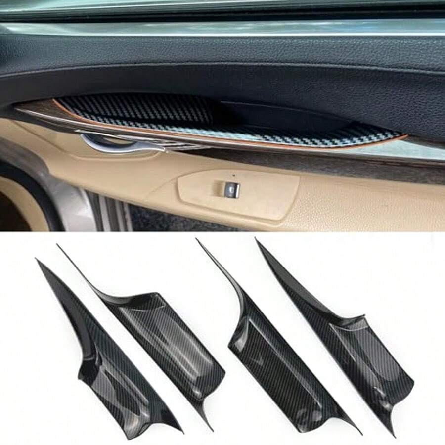 適用 2008-2015 7 系列 F01 F02 左右側黑色碳纖維汽車車門內把手飾蓋,簡易安裝 - F01F02 inner door handle - 查看 1