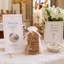 60pcs/20sets Gold Rhinestone Heart Double Cross Keychain, Guest Baptism Favor, Christian Baptism Communion Souvenir, Christian Party Decoration - Multicolor - View 5