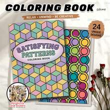 "Satisfying Patterns" A4 Coloring Book, 24 Unique Geometric & Optical Illusion Designs, Includes Random Bonus Stickers, Calming, Mindful Stress-Relief Coloring Activity For Adults & Teens - Coloring Book - View 12