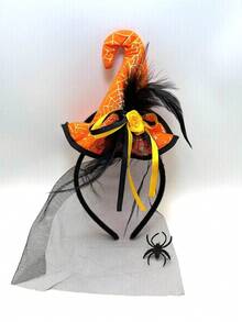 MESHUOKAI 1pc Halloween Witch Hat Headband For Women Party Headpiece, Magic Hat With Feather Bow Lace Decor, Holiday Carnival Photo Prop Accessory, Gothic Dark Style Hair Accessory, Holiday Party Ball Costume Headband, Fashionable Eye-Catching Versatile Accessory - Multicolor - View 5