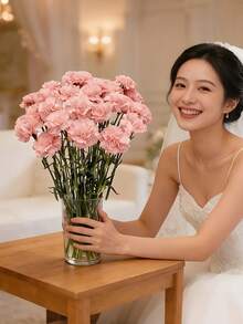 1/5/10/20/30/40/50支人造康乃馨花莖，絲綢材質，適用於葬禮裝飾、婚禮花束、墓地花圈、DIY手工、母親節、情人節等場合，可用作婚禮桌飾、新娘派對禮物、桌面裝飾、居家派對、生日裝飾，不含花瓶 - 粉色 - 查看 9