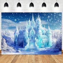 1pc 2D Flat Banner, Winter Castle Background, Polyester Material, Perfect For Christmas Theme Decoration. This Versatile Photography Backdrop Can Be Used Indoors Or - 2 - View 2