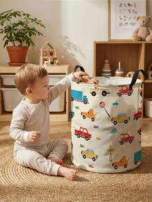 1pc,Round Storage,Extra Large Capacity Foldable,Durable,Car,Animal,Butterfly Pattern Printed Large Capacity Foldable Round Storage Basket,With Handle,Nursery Multi-Purpose Storage Basket,Baby Sundries Organizer Storage Box,Nursery Storage,Baby Supplies Storage,Diaper Storage,Clothing Storage,Baby Supplies Sundries Storage,Multi-Purpose Storage Box,Foldable Baby Supplies Storage Box - Multicolor - View 4