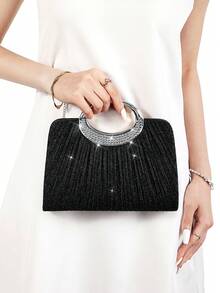 New European And American Style Women's Evening Bag, Glitter Material, Premium Niche Crossbody Bag, Wedding Season, Mother's Day Gift - Black - View 7