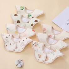 3pcs/5pcs Newborn Cartoon Petal Bibs, Baby Drool Bibs, Teething And Feeding Bibs To Keep Clothes Dry, 360 Degree Rotatable Portable Bibs For Baby Boys And Girls, Multiple Patterns Randomly Selected - Beige - View 8