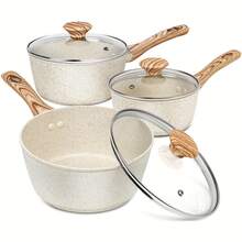 Sauce Pan With Lid, Nonstick Saucepans 1.5QT&2QT&3QT, Granite Sauce Pan 3pcs, Stone Saucepan Set, Small Pot With Lid, Nonstick Sauce Pot Set, White - View 10