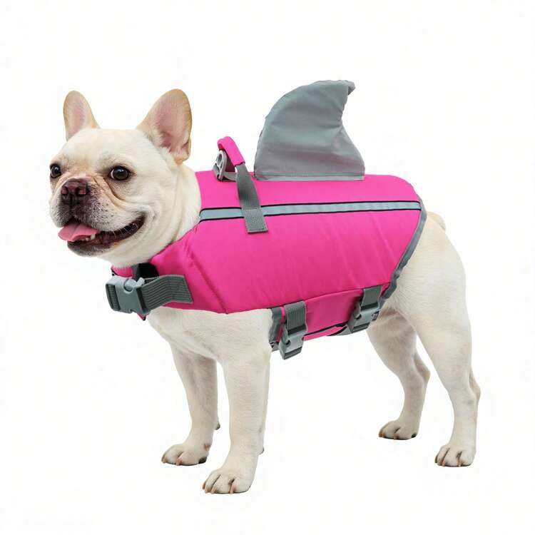 Metglad Chaleco salvavidas para perros, diseño lindo de aleta de pez, chaleco de natación para mascotas, alta reflectividad y excelente flotabilidad, equipado con asa de rescate resistente y anillo de cuerda de remolque, tamaño ajustable, adecuado para perros pequeños, medianos y grandes - Rosa Roja - Añade 13