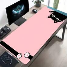 A Large Gaming Mousepad With A Pink Background And A Cute Black Cat Design. The Bottom Is Non-Slip. Suitable For Office Use, Computer Decoration, And Desktop Setup. An Ideal Choice For Gaming Mousepads. - Mouse Pad - View 1