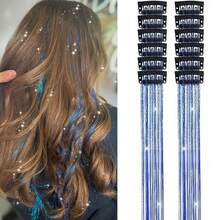 12pcs Glitter Tinsel Hair Extensions Rainbow Colorful - Multicolor - View 10
