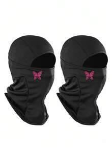 1/2/3pcs Pink Butterfly Print Balaclava Breathable Mesh Full Face Ski Mask Women's Y2K Street Style Headwear Suitable For Motorcycle Riding, Cycling And Daily Fashion - Multicolor - View 12