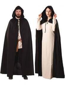 Jubah Berkerudung Gaya Abad Pertengahan Vintage untuk Kostum Cosplay Penyihir Vampir Malaikat Maut, Pesta Halloween, Pertunjukan Panggung, Jubah Atmosferik - Hitam - View 9