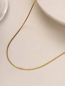 1pc 18K Gold Plated Stainless Steel Necklace, Minimalist Shiny Thin Chain Layering Necklace For Women, Daily Wear - Necklace - View 4