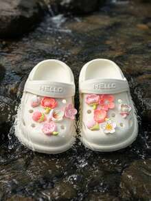 HAHABOBO Summer New Kids Cute 3D Floral Charms Decorated EVA Clogs Casual Slip-On Sandals Shoes For Girls Boys - White - View 4