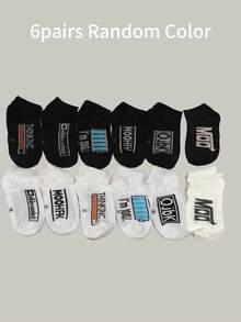6 pares de calcetines cortos deportivos para hombre con letras inglesas, absorbentes de sudor y transpirables, color aleatorio - Blanco y Negro - Ver 4