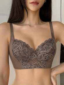 DAZY Bra Renda Seksi Peach Girl Warna Cokelat Mocha, Bra Nyaman untuk Wanita yang Memberikan Dukungan dan Mengangkat - Mocha Brown - View 6