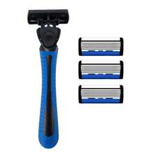[Blue]Portable 6 Blades Manual Razor Set For Men, Quick Release Replaceable Blade Heads, Non-Slip Handle Travel Shaving Razor For Business Trip Daily Use - Blue - View 16