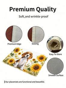1 pieza Mantel individual de lino con estampado de perro, tapete para desayuno, posavasos de café, base para tazón, accesorio de cocina, fácil de limpiar, apto para el hogar, restaurante, decoración del comedor, regalo festivo, regalo para amigos, juego de múltiples piezas - Multicolor - Ver 7