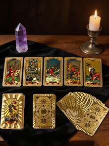 Luxury Gold Foil Imitation Tarot Cards, Waterproof PVC Anti-Wrinkle Vintage Tarot Deck, Divination Cards Suitable For Beginners, Gift For Tarot Enthusiasts, High-End Gift Item Suitable For Collection And Divination Use - Multicolor - View 5