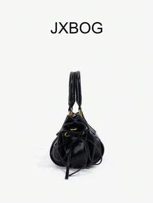 Y2K 龐克復古鉚釘設計手提包/單肩包/枕頭包 PU材質 磁吸開合 抽繩開口 適合日常通勤、購物、時尚派對必備單品 - 黑色 - 查看 7