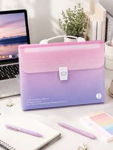 OBOVAY 1pc Gradient Color Expandable File Folder, Aesthetic Modern Premium Plastic Rectangular Accordion Style With Handle Clasp, Large Capacity Portable Document Classification Paper Storage Organizer Box, Suitable For Students School Office Back To School Supplies - Multiple Styles - View 6