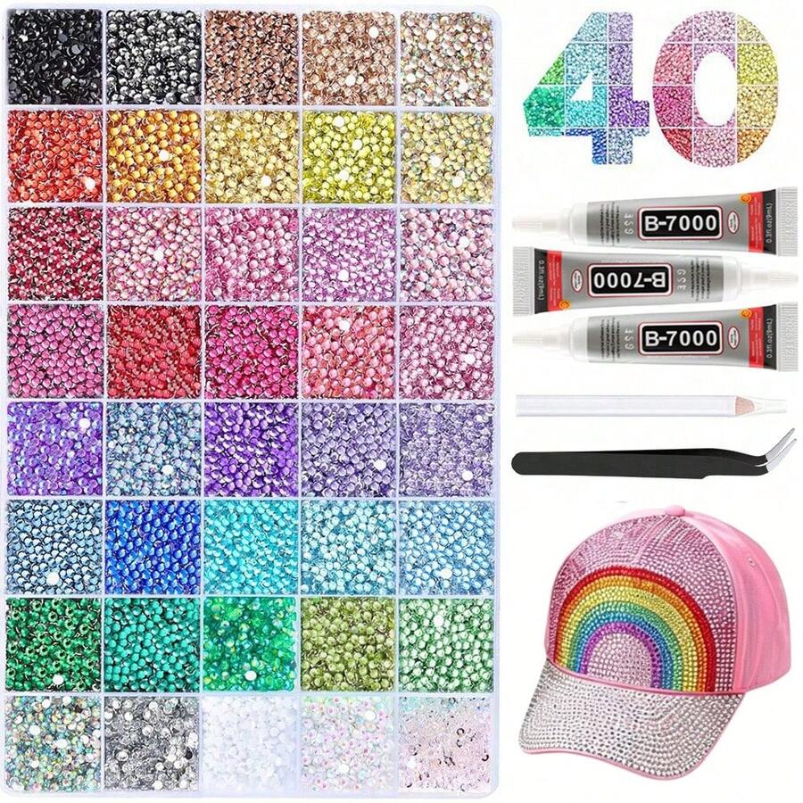 Set Dekorasi DIY 40 Buah Rhinestone Resin Datar Berwarna Campuran, Dilengkapi dengan Pinset, Pena Titik, Lem B7000, Cocok untuk Perhiasan DIY Buatan Tangan, Casing Ponsel, dan Dekorasi Kerajinan Rhinestone DIY Lainnya - MultiWarna - View 1