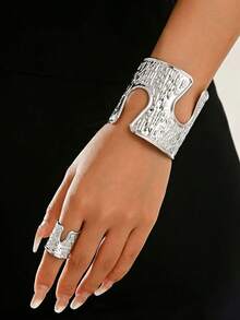 Set de 1 sau 2 piese, brățară tip manșetă deschisă și inel, sexy, elegant și la modă, multicolor, stil punk european și american, modele asimetrice geometrice cu romb, stea de mare, inimă și coral patchwork, mărime reglabilă, potrivit pentru toate tipurile de corp, set de bijuterii la modă pentru femei sexy, perfect pentru petreceri, baluri, sărbători, vacanțe și toate anotimpurile - Aur roz - Vizualizare 16