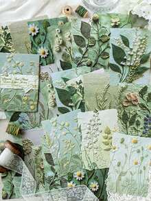 1/23 Sheets/Bag Aesthetic Green Plant Diary Base Paper Retro Flower Clipping Book Paper, DIY Handmade Account Decoration, Love Letter Clipping Materials, Embossed Flower Design, Art Album Planner Decoration, Suitable For Back To School - A - View 4