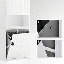SoBuy Bathroom Tall Cabinet With 2 Laundry Baskets, White, 70 Cm Width X 37 Cm Depth X 170 Cm Height. Home Decor For Bathroom, Bathroom Organizer, Bathroom Accessories For Summer Bathroom - 白色 - 查看 7