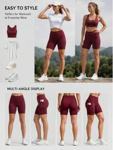OKP 5 Pack High Waist Biker Shorts With Side & Back Zip Pocket, Tummy Control Squat Proof Workout Shorts, Christmas Gift Halloween Costume Base - Multicolor - View 8