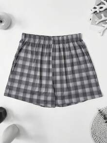 4件組男士夏季薄款格紋休閒短褲內褲，寬鬆透氣彈性腰帶無門襟休閒內著，多色裝，尺寸偏小 - 彩色 - 查看 5