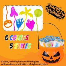 5/10/20pcs Halloween Stretchy Sticky Hands Toys, Slap Sticky Hands Bulk For Kids Gift, Pumpkin, Ghost, Spider, Skeleton, Party Favors Classroom Game Prizes, Random Color Style - Halloween - View 2