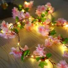 1pc Leaf Cherry Blossom Vine String Lights, Artificial Hydrangea Vine, Hanging Faux Hydrangea Vine Suitable For Room Anniversary, Wedding, Birthday, Mother's Day, Father's Day, Thanksgiving, Party Decoration Leaf Garland, Floral Wreath, Pink Gradient Flowers, Battery Box Powered (Batteries Not Included) - Cherry Blossoms - View 9